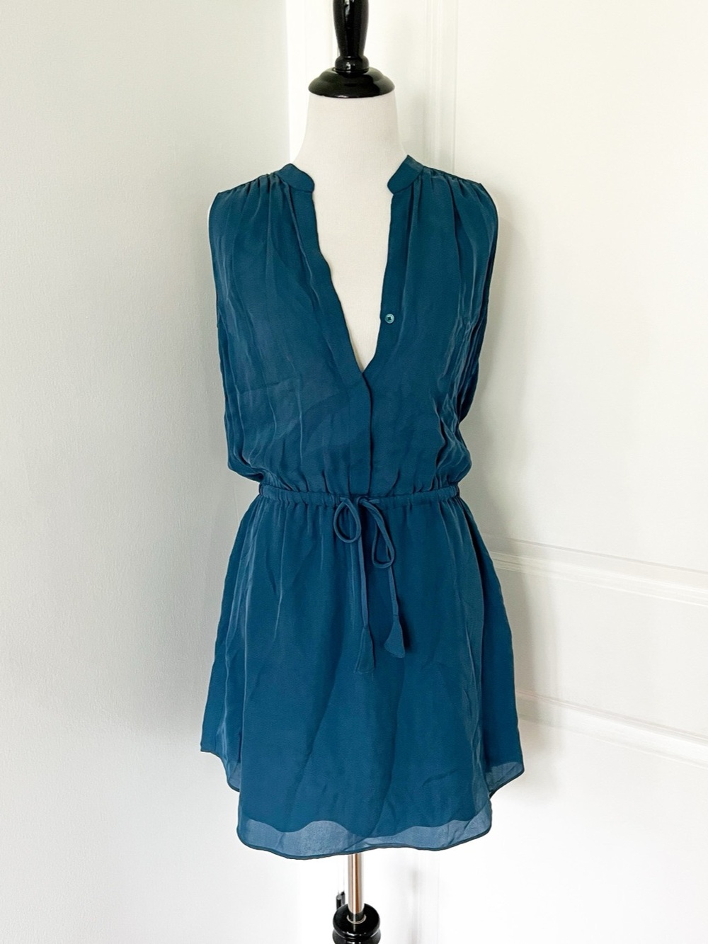 Babaton Silk Benedict Dress Mini in Blue Size Small